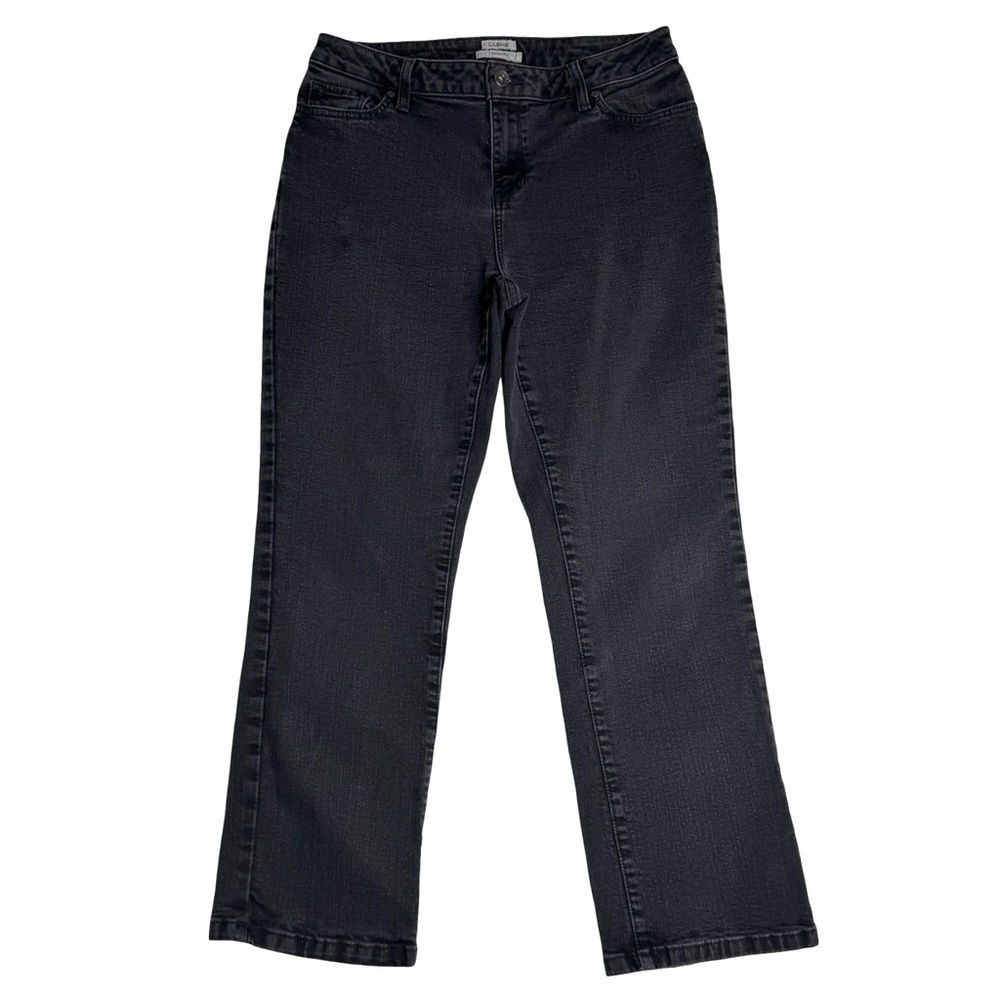 LL Bean True Shape High-Rise Straight Leg Jeans‎ Washed Black Women's 12 Petite